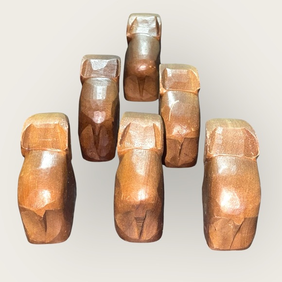 Vintage Set Of 5 Wood Napkin Holders Rings Hand Carved Elephant 3.5” X2.5” - Picture 4 of 10